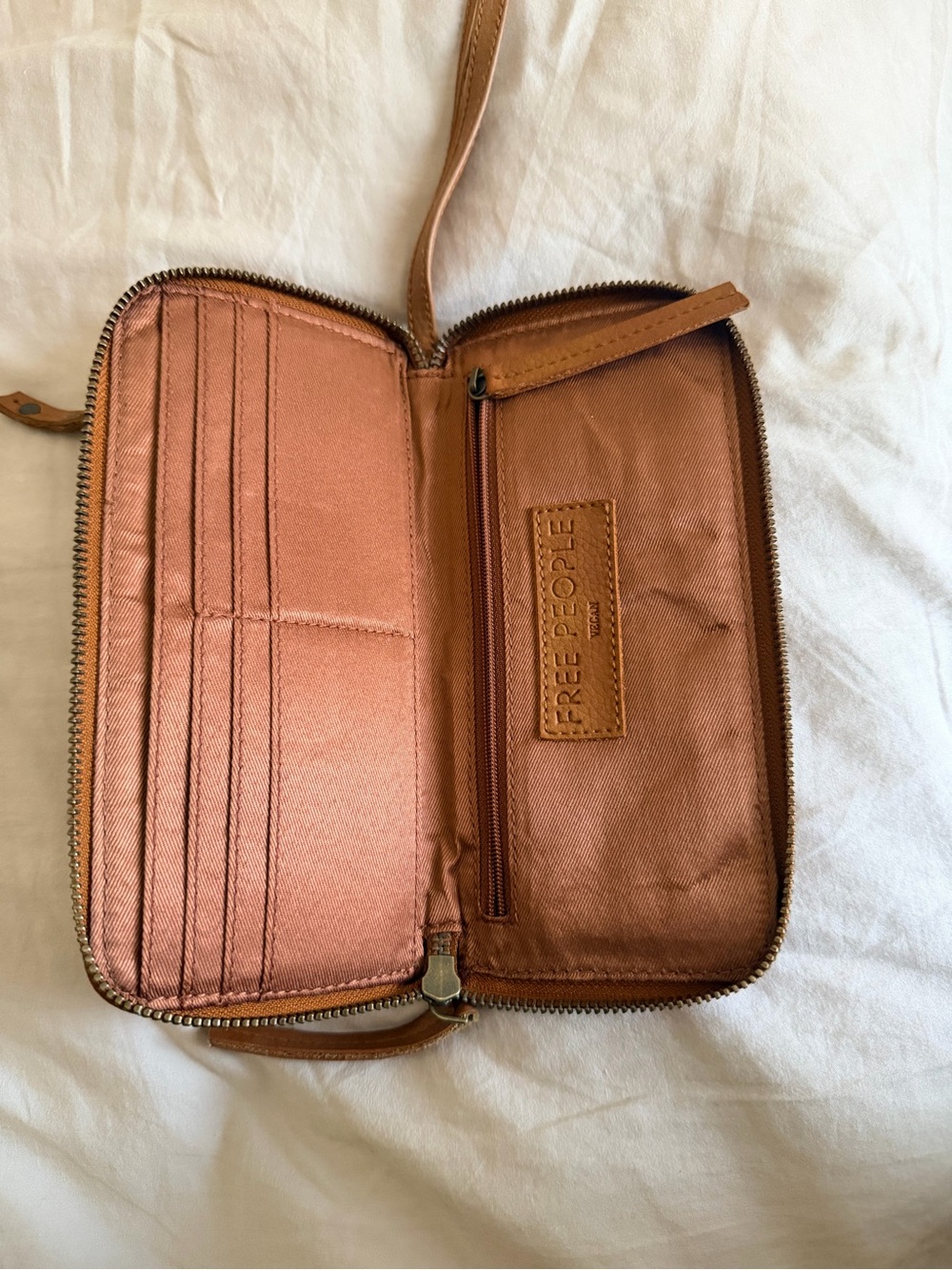Free People‎ Metallic Rose Gold Zip Wallet Wristlet